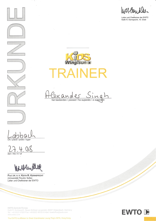 EWTO Trainerschein für das WingTsun-Kindertraining in Gewaltprävention EWTO Trainerschein für das WingTsun-Kindertraining in Gewaltprävention